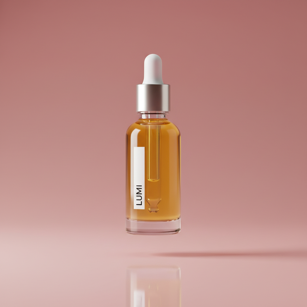 Face Oil dropper bottle on dusty pink background