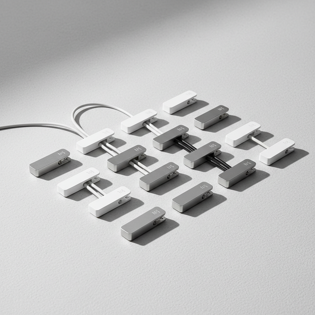 Cable organizer clips on light gray background