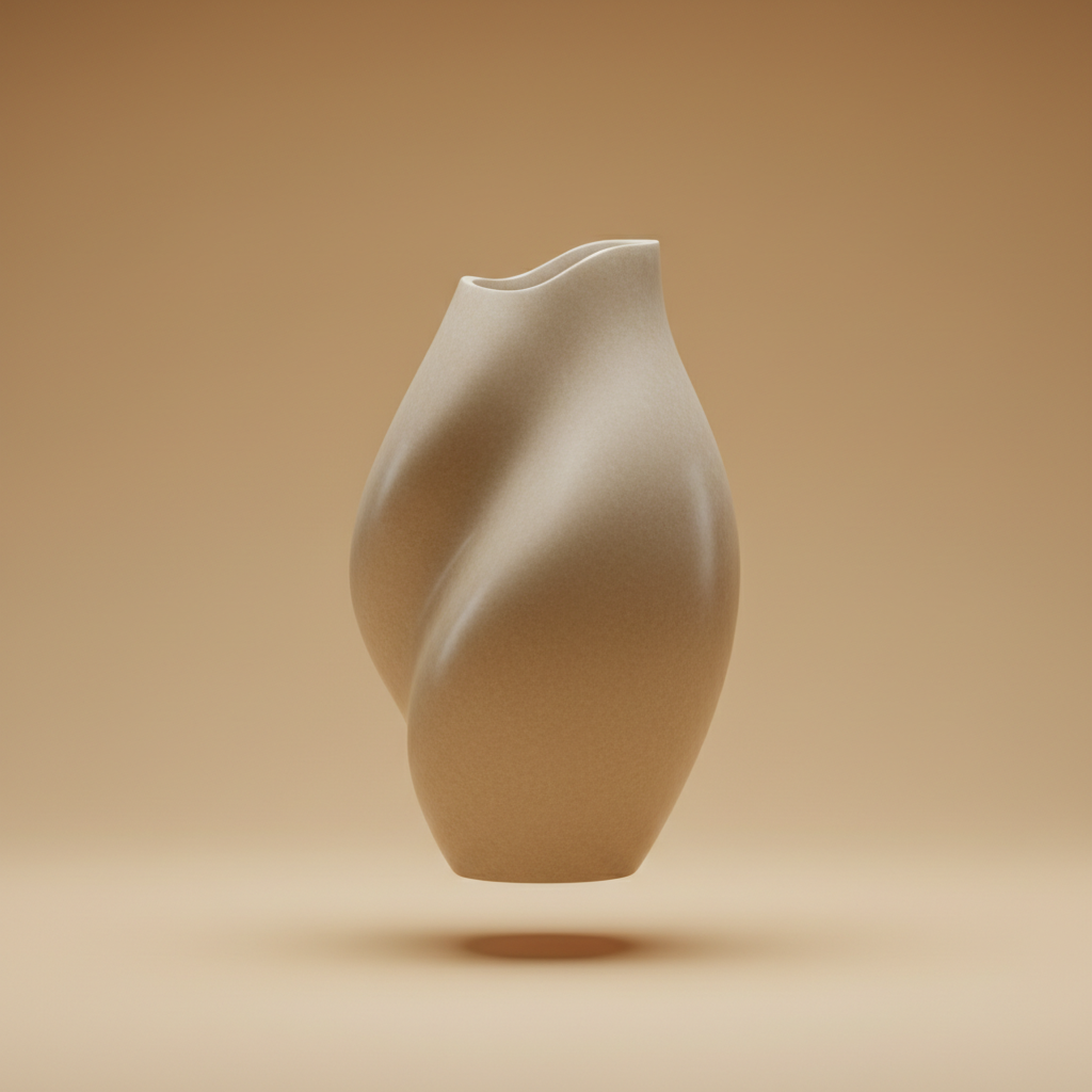 Stone Vase floating on warm sand background